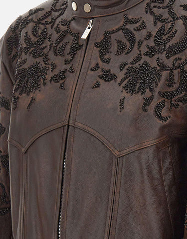Giacca in pelle con ricamo floreale JK002 LTGREEN JACQUES WEI 