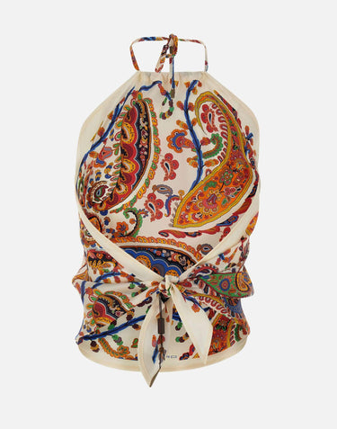 Top in seta con scollo all'americana e motivo paisley floreale WRJA0147 AKF34X0801 ETRO 