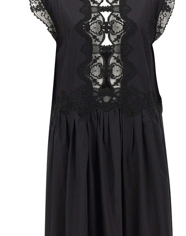 Abito lungo con pizzo floreale W06040581 BLACK MAURIZIO MYKONOS 