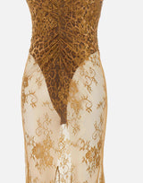 Abito lungo in pizzo con finiture in seta QZ004 BROWNISHGREEN JACQUES WEI 