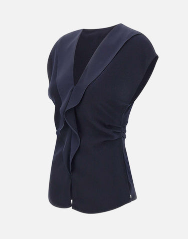 Top in crêpe con volant TOP1358 NAVY NISSA 