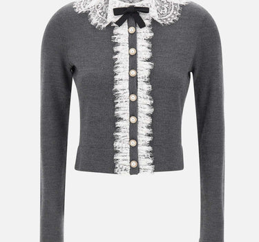 Cardigan con colletto e inserti in pizzo 134CGR GREY SELF-PORTRAIT 