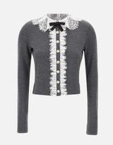 Cardigan con colletto e inserti in pizzo 134CGR GREY SELF-PORTRAIT 