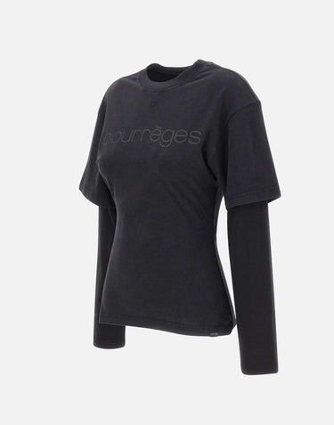 Maglia "Logo Print Double Sleeves" 326JTS275JS0305 STONEWASHEDGRYBLK COURREGES 