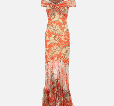 Abito lungo in tulle con motivo floreale WRHA0622 99IAS71X0864 ETRO 