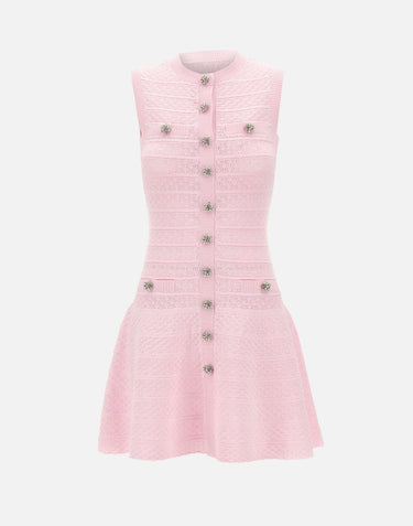 Mini abito in maglia traforata con strass 063SP PINK SELF-PORTRAIT 