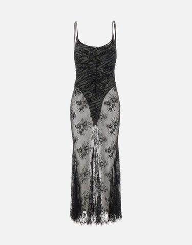 Abito lungo in pizzo con finiture in seta QZ005 BLACK JACQUES WEI 