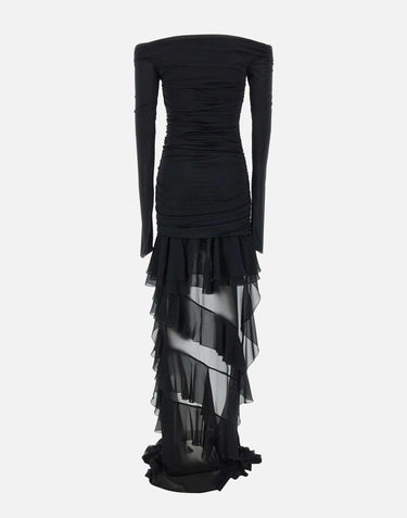 "Mini dress in jersey with chiffon train" 2A623A N0990 BLUMARINE 