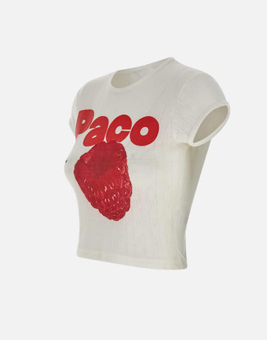 T-shirt in jersey pointelle di cotone 25PJTE003CO0557 P100 RABANNE 