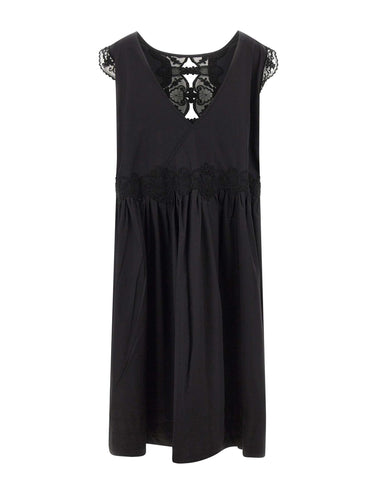 Abito lungo con pizzo floreale W06040581 BLACK MAURIZIO MYKONOS 