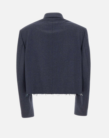 Giacca corta con orlo sfrangiato S52BN0154 M35466524M MM6 MAISON MARGIELA 