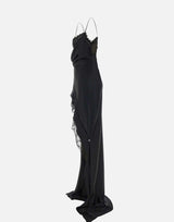 Abito lungo in raso con schiena scoperta RRS16676 BLACK NISSA 