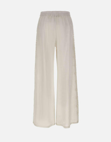 Pantaloni in lino con dettagli in pizzo W01210781 OFFWHITE MAURIZIO MYKONOS 