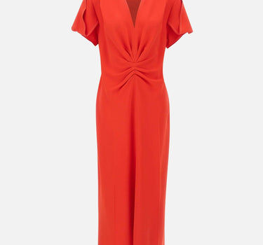 "Gathered V-Neck Midi Dress" 1125WDR005195B RED VICTORIA BECKHAM 