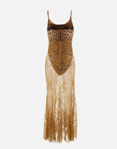 Abito lungo in pizzo con finiture in seta QZ004 BROWNISHGREEN JACQUES WEI 
