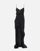 Abito lungo in raso con schiena scoperta RRS16676 BLACK NISSA 