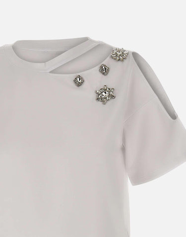 T-shirt con ricami gioiello CA6160JS088 11111 LIU-JO 