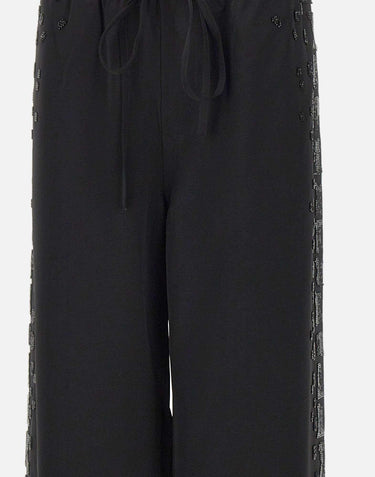 Pantaloni in raso con ricamo gioiello KZ006 BLACK JACQUES WEI 