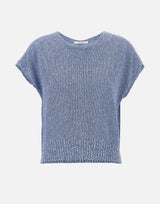 Maglia smanicata con paillettes e piume 173020 697 KANGRA 