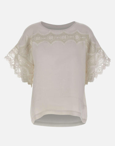 Blusa in lino ricamata W08460781 OFFWHITE MAURIZIO MYKONOS 