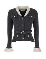 Cardigan a costine con cintura 131TGR GREY SELF-PORTRAIT 