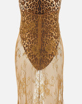 Abito lungo in pizzo con finiture in seta QZ004 BROWNISHGREEN JACQUES WEI 