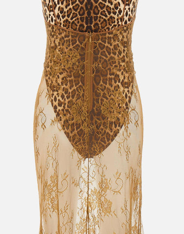 Abito lungo in pizzo con finiture in seta QZ004 BROWNISHGREEN JACQUES WEI 