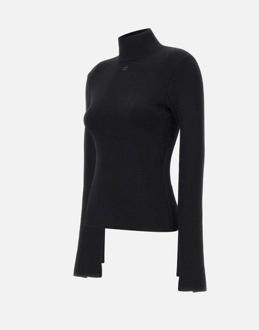 "Interlock Mockneck Sweater" 425MPU260FI0001 BLACK COURREGES 
