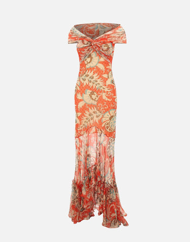Abito lungo in tulle con motivo floreale WRHA0622 99IAS71X0864 ETRO 