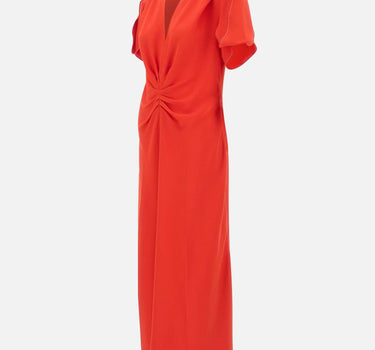 "Gathered V-Neck Midi Dress" 1125WDR005195B RED VICTORIA BECKHAM 