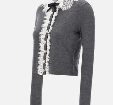Cardigan con colletto e inserti in pizzo 134CGR GREY SELF-PORTRAIT 