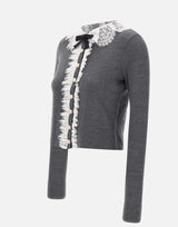 Cardigan con colletto e inserti in pizzo 134CGR GREY SELF-PORTRAIT 