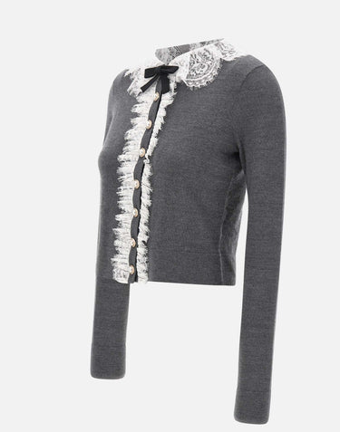 Cardigan con colletto e inserti in pizzo 134CGR GREY SELF-PORTRAIT 