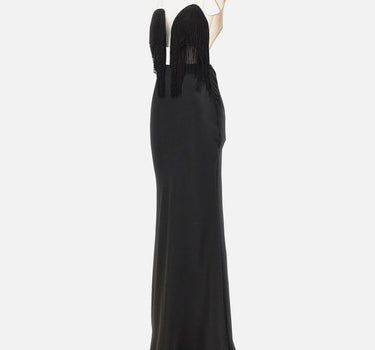 Abito lungo con frange RS16302 BLACK NISSA 