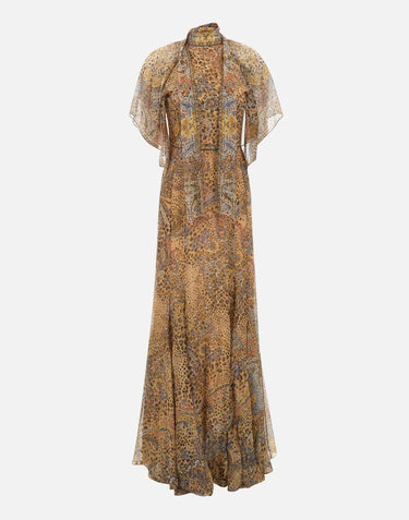 Abito lungo in seta con foulard e motivo paisley animalier WRHA0527 99SP1K8X0826 ETRO 