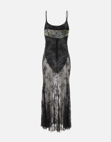 Abito lungo in pizzo con finiture in seta QZ005 BLACK JACQUES WEI 