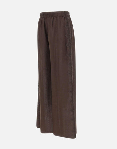 Pantaloni in lino con dettagli in pizzo W01210781 CHOCOLATE MAURIZIO MYKONOS 