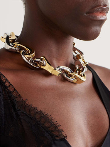"New organic necklace with alternating gold and silver links" 25ABB0431MET767 M715 RABANNE 