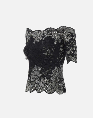 Top in pizzo con micro borchie 25HJTO158PA0170 P001 RABANNE 