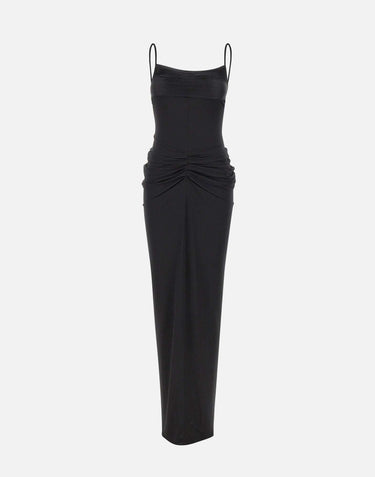 Abito lungo con drappeggi QZ011 BLACK JACQUES WEI 
