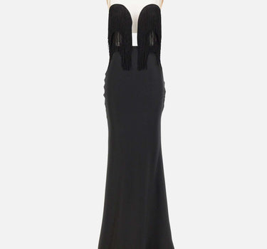 Abito lungo con frange RS16302 BLACK NISSA 