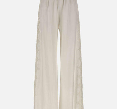 Pantaloni in lino con dettagli in pizzo W01210781 OFFWHITE MAURIZIO MYKONOS 