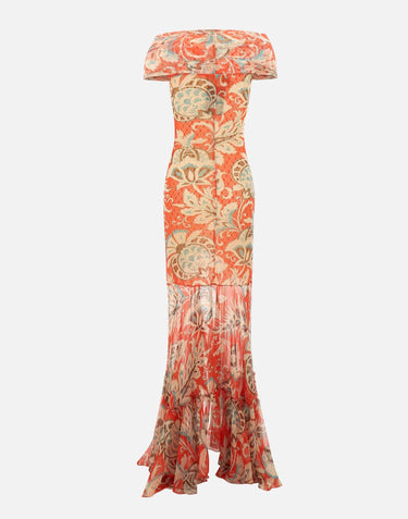 Abito lungo in tulle con motivo floreale WRHA0622 99IAS71X0864 ETRO 