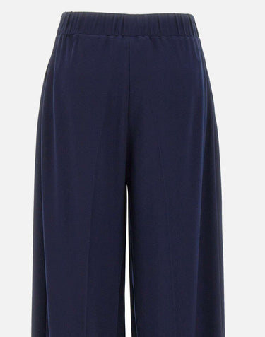 Pantaloni in crêpe a vita alta P16523 NAVY NISSA 