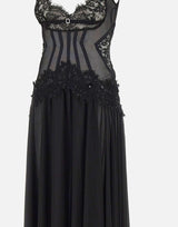 Abito da sera con inserti in pizzo e paillettes RS16294 BLACK NISSA 