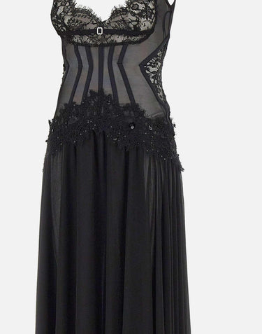 Abito da sera con inserti in pizzo e paillettes RS16294 BLACK NISSA 