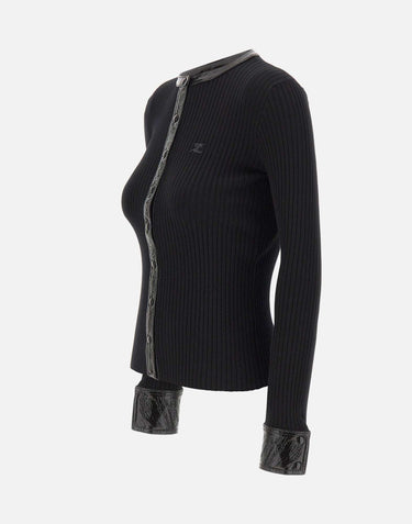 "Vinil and Knit Cardigan" 326MGI056FI0001 BLACK COURREGES 