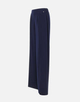 Pantaloni in crêpe a vita alta P16523 NAVY NISSA 