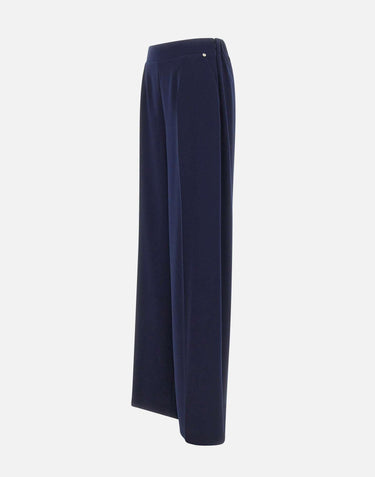 Pantaloni in crêpe a vita alta P16523 NAVY NISSA 