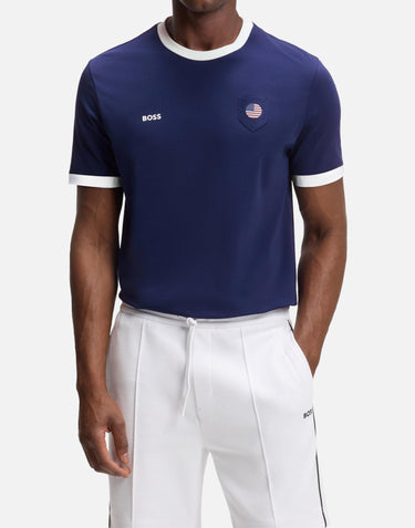 T-shirt in cotone elasticizzato con bandiera 50562134 421 BOSS 